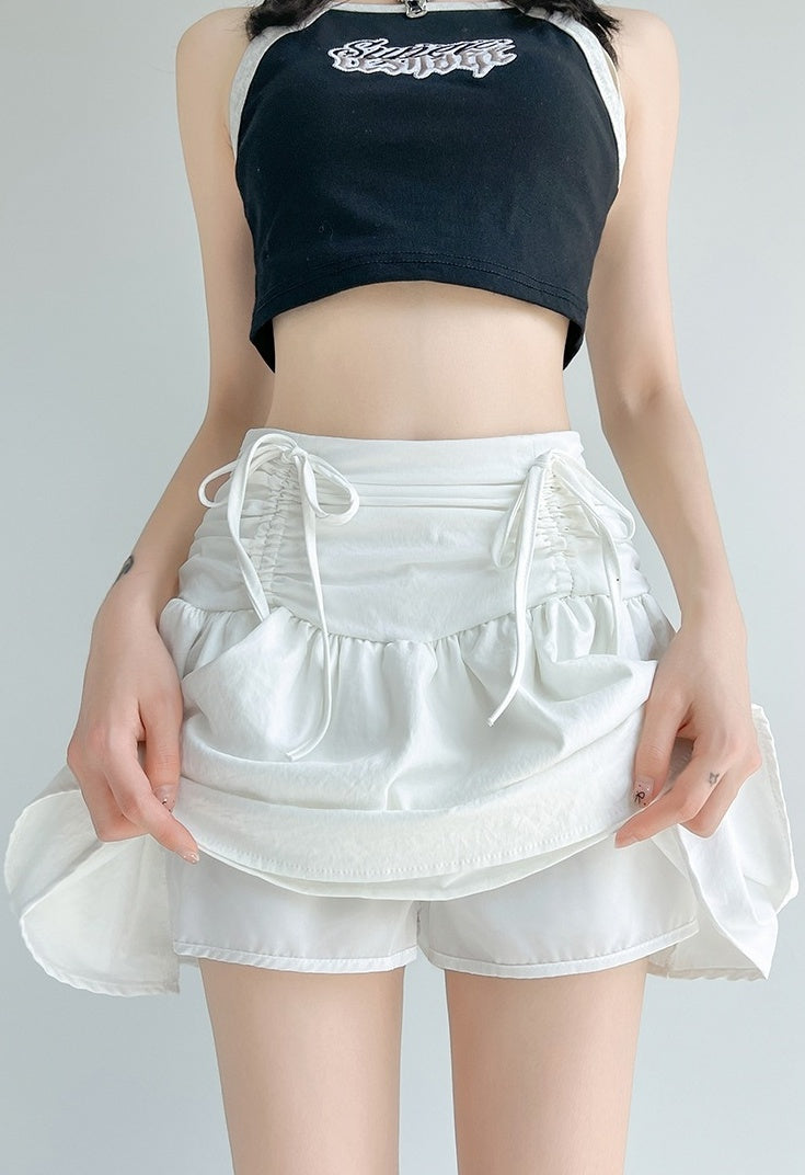 White Dual Drawstrings Skirt