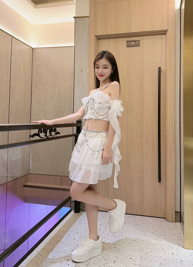 White Embellished Lace Top And Skirt Set