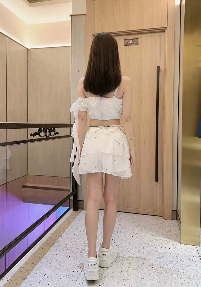 White Embellished Lace Top And Skirt Set