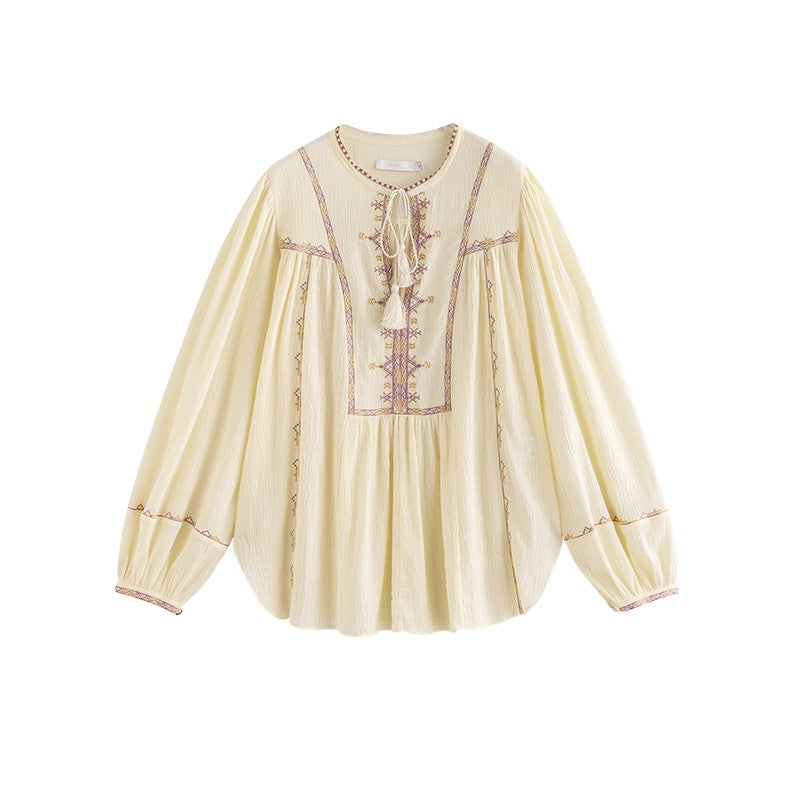 Beige Embroidered Boho Top