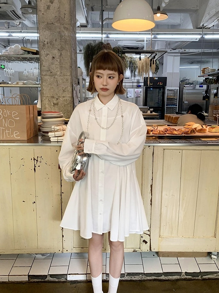 White Flared Shirt Dress