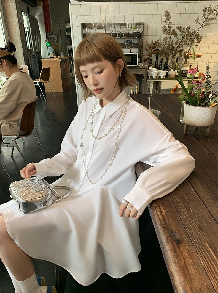 White Flared Shirt Dress