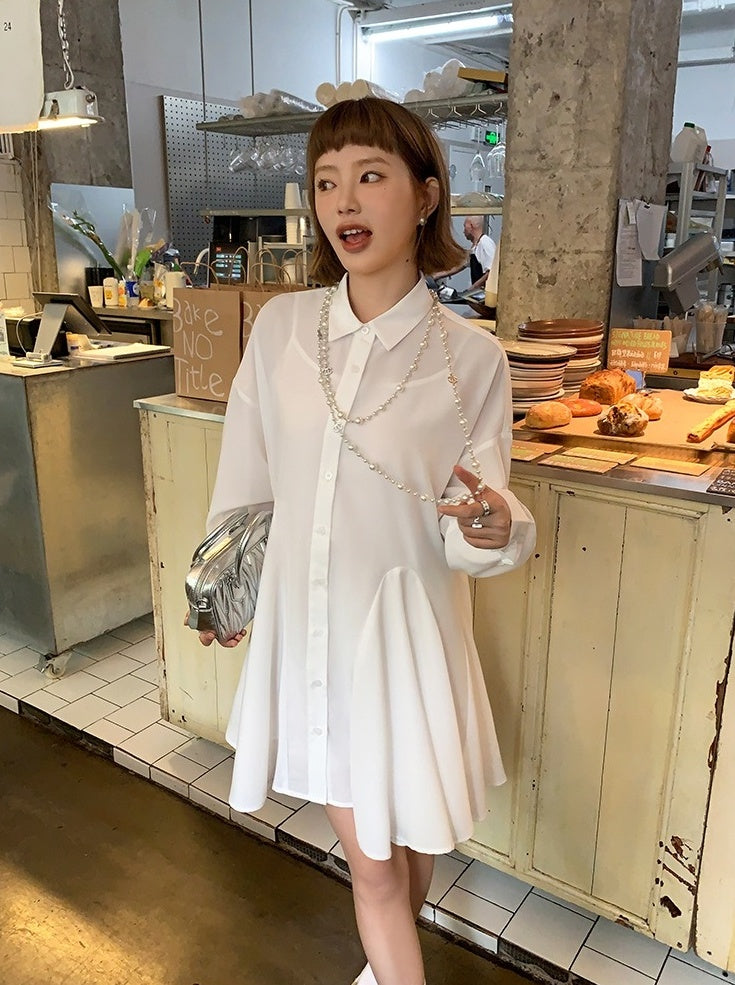 White Flared Shirt Dress