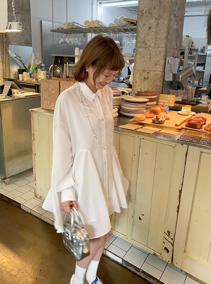 White Flared Shirt Dress