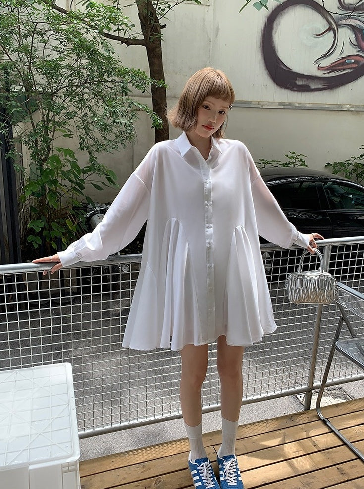 White Flared Shirt Dress