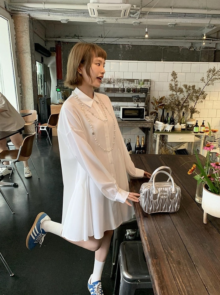 White Flared Shirt Dress