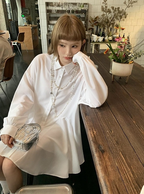 White Flared Shirt Dress