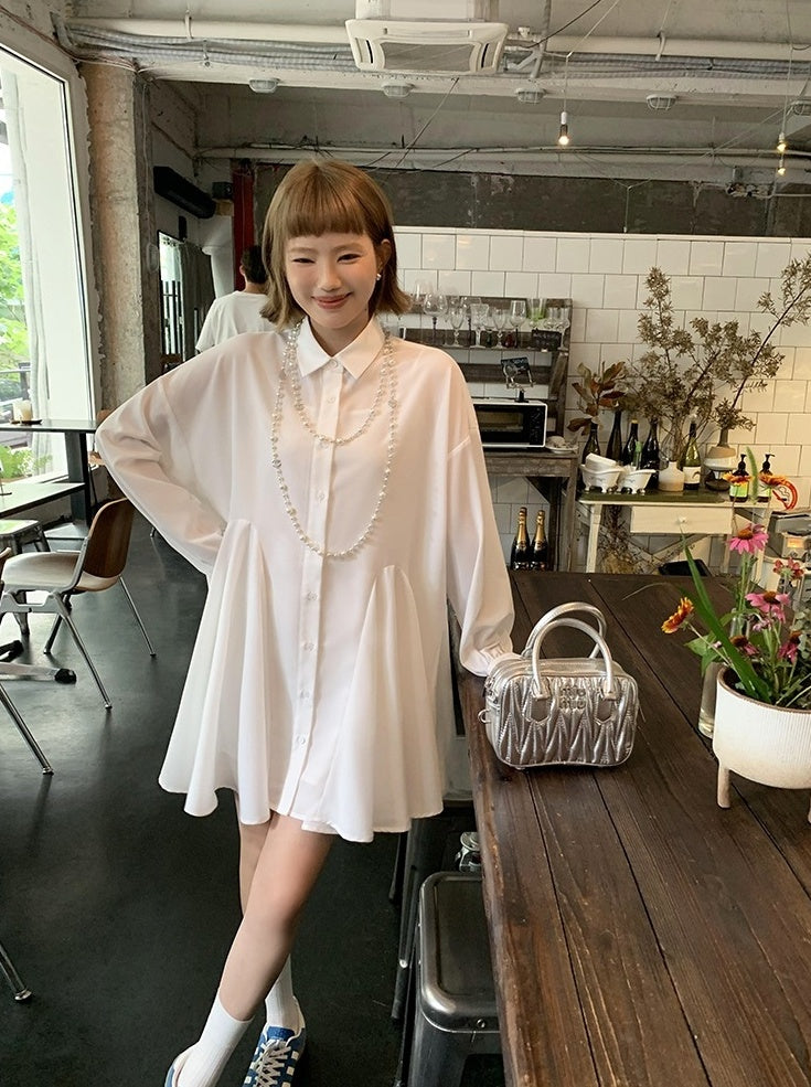 White Flared Shirt Dress