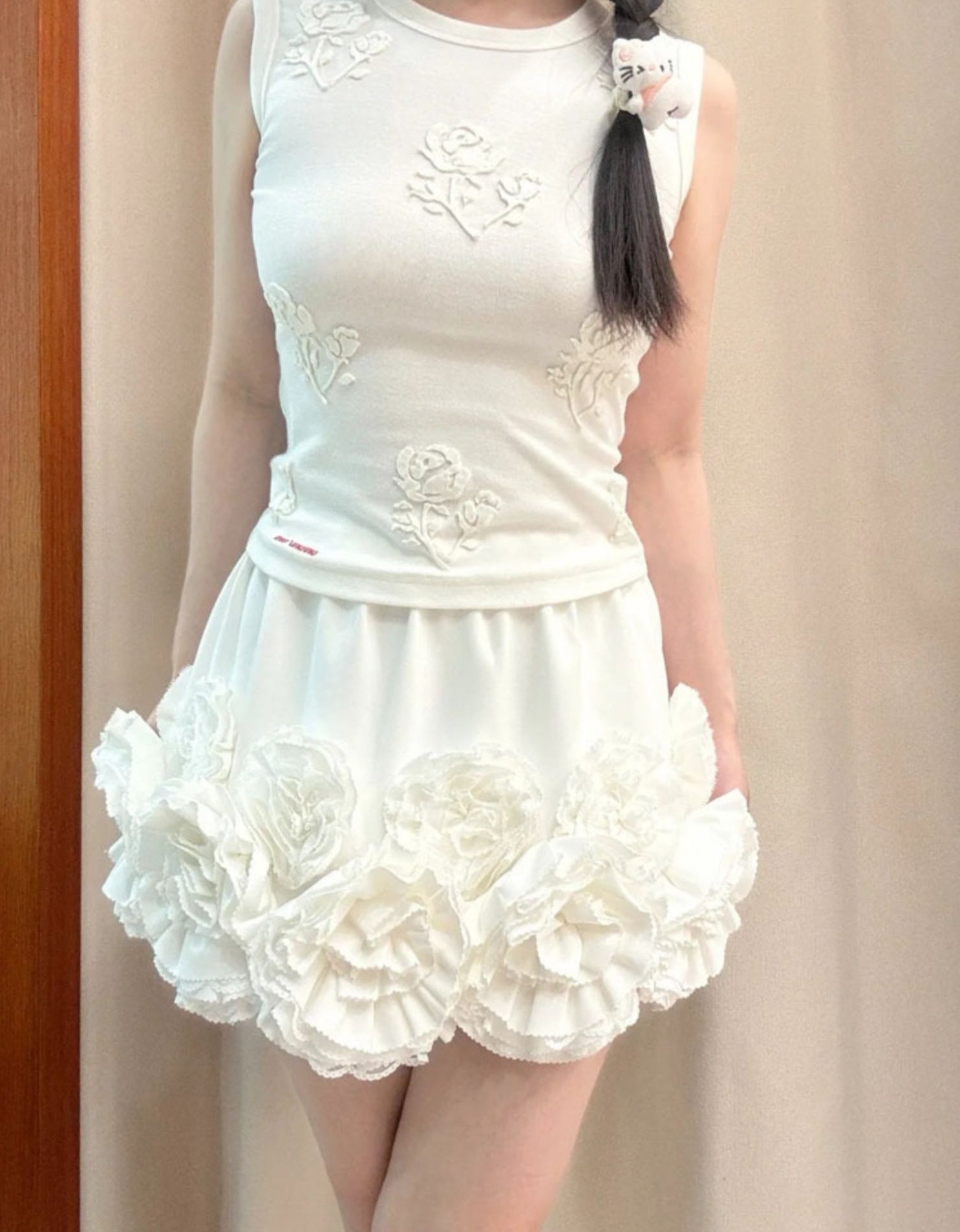White Floral Accent Mini Skirt