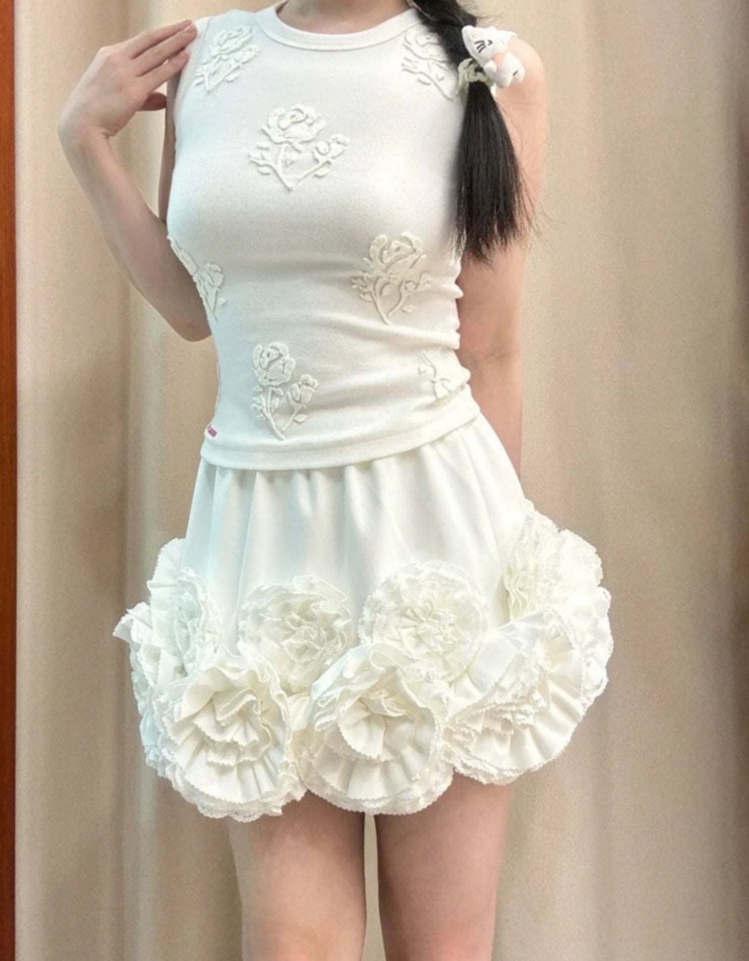 White Floral Accent Mini Skirt