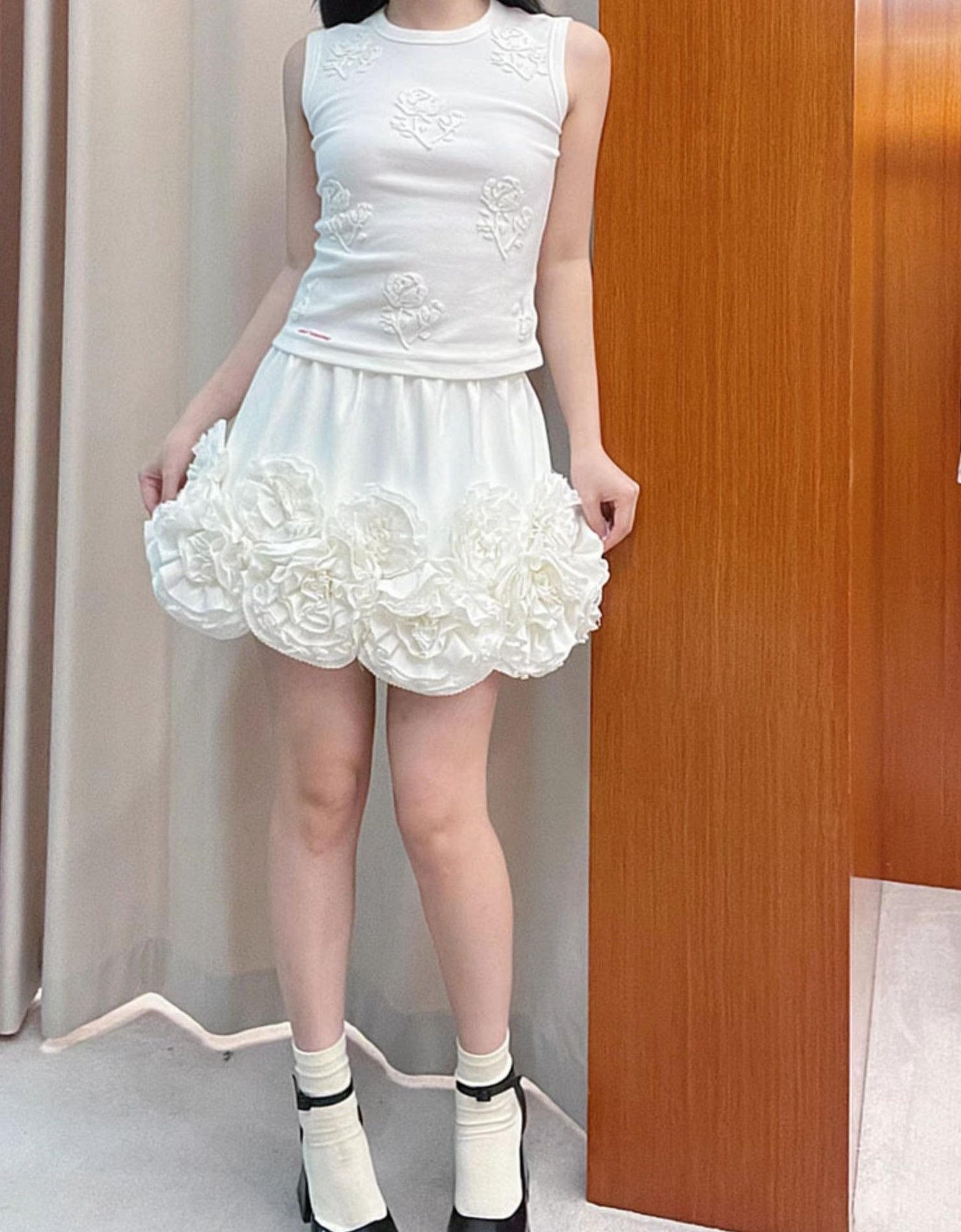 White Floral Accent Mini Skirt