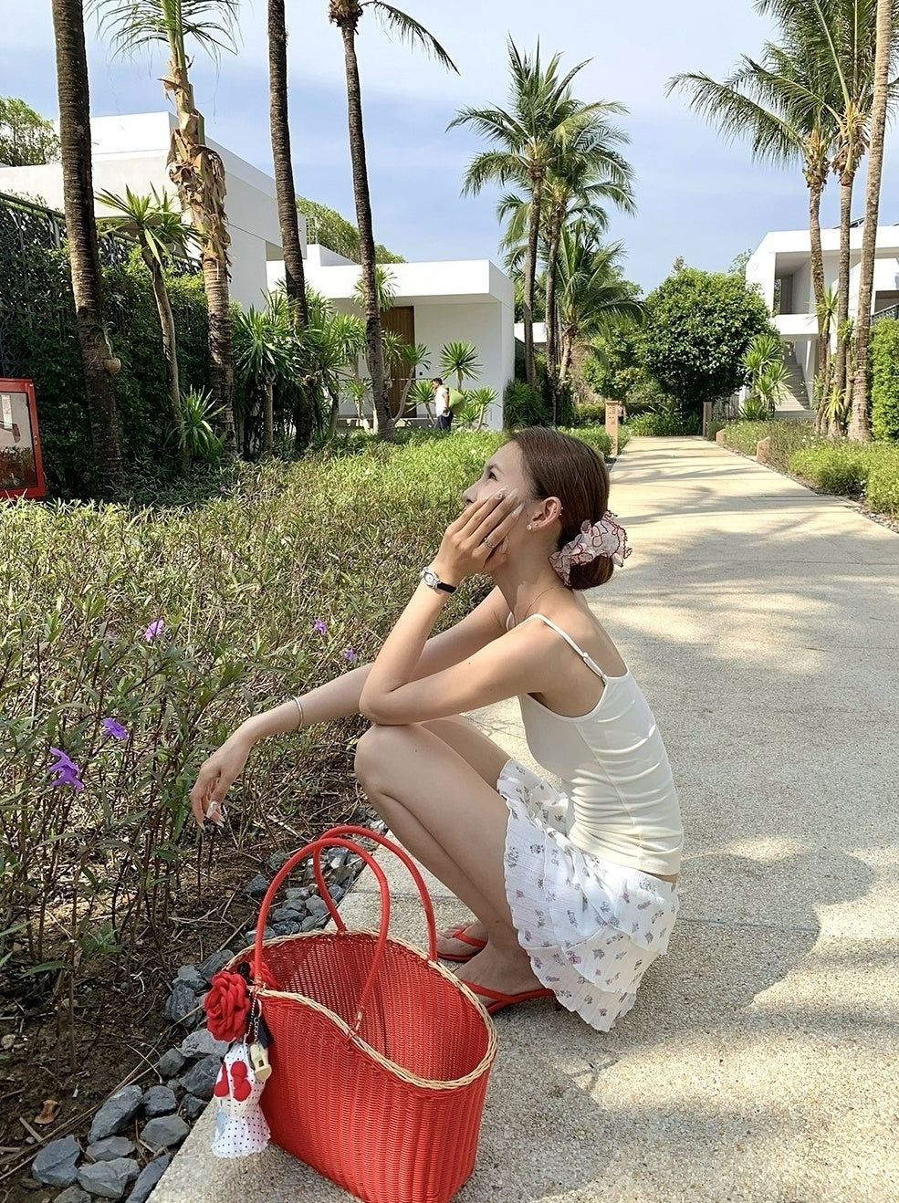 White Floral Cake Style Mini Skirt