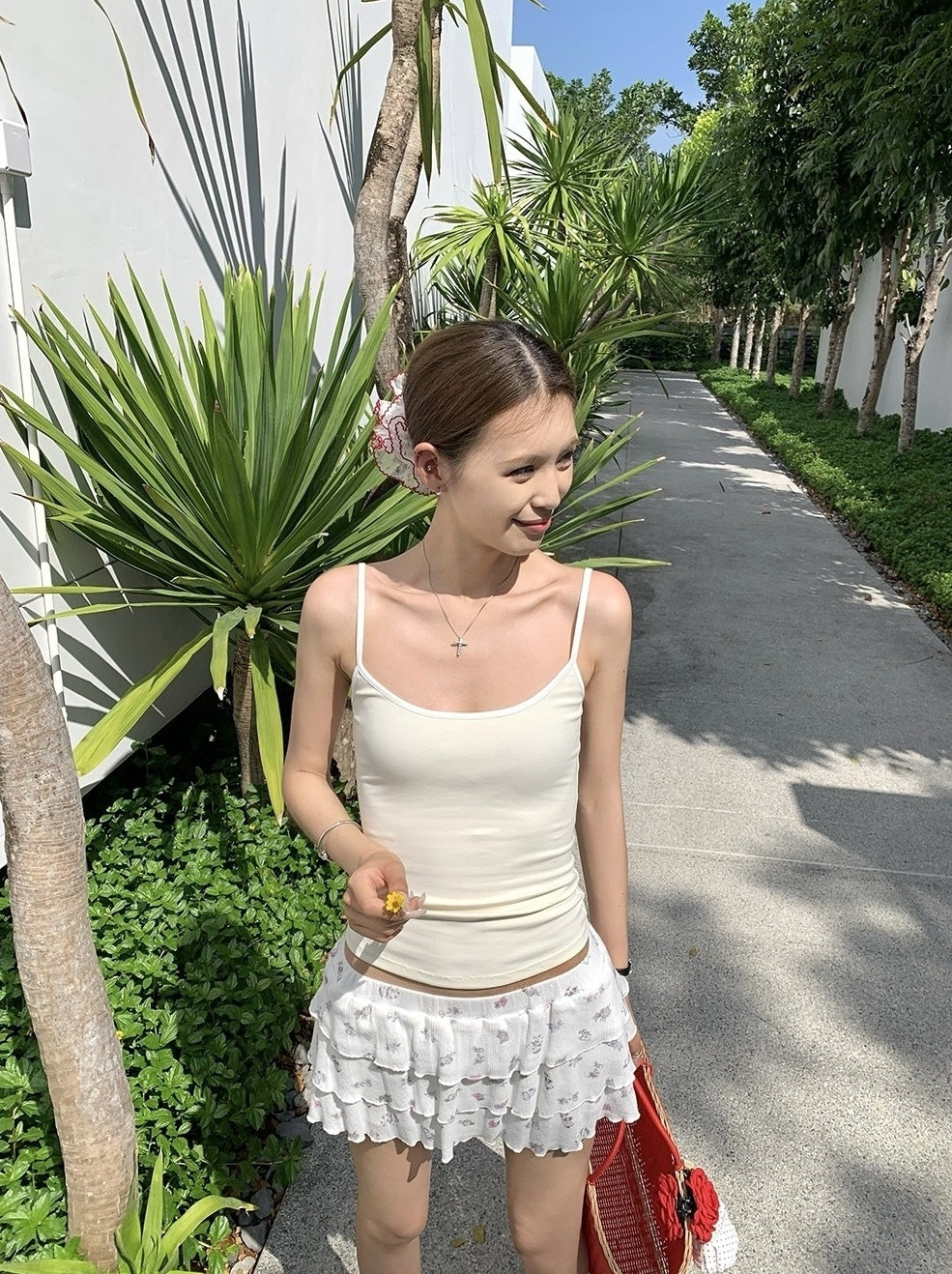 White Floral Cake Style Mini Skirt