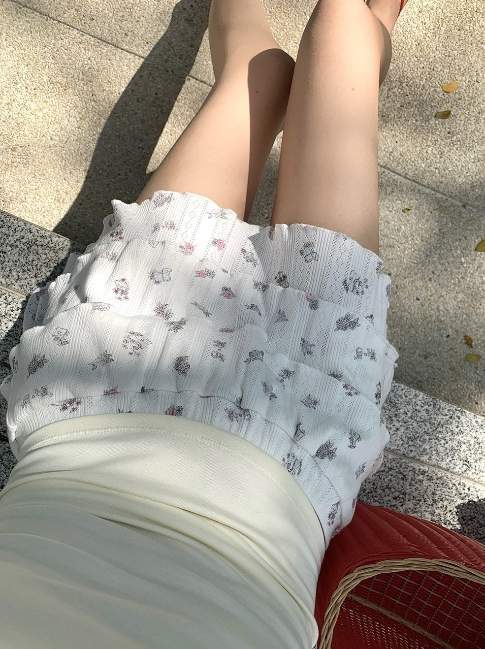 White Floral Cake Style Mini Skirt