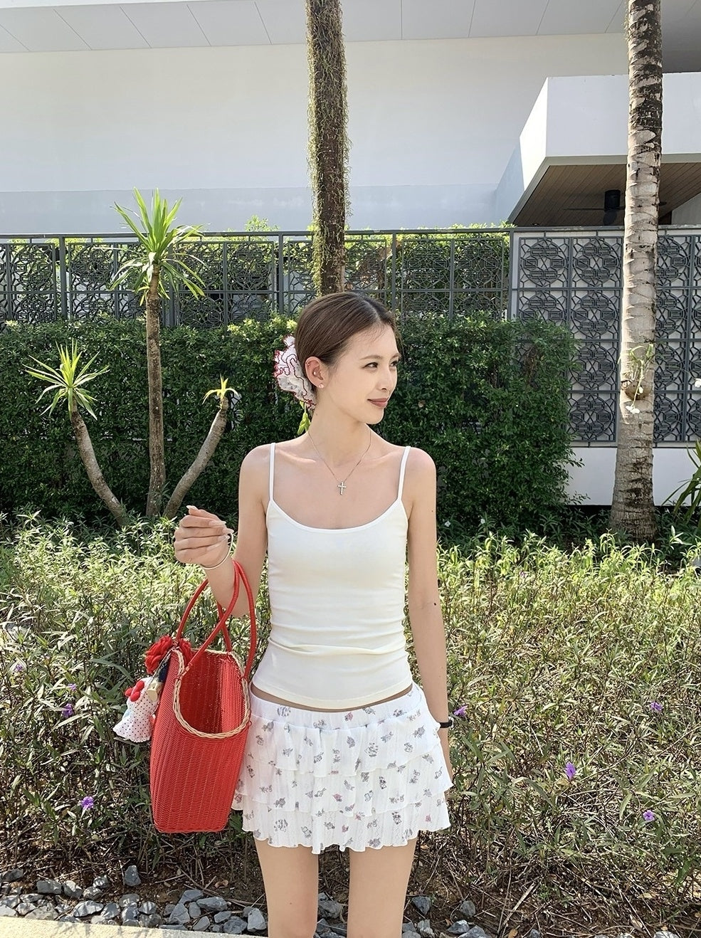 White Floral Cake Style Mini Skirt