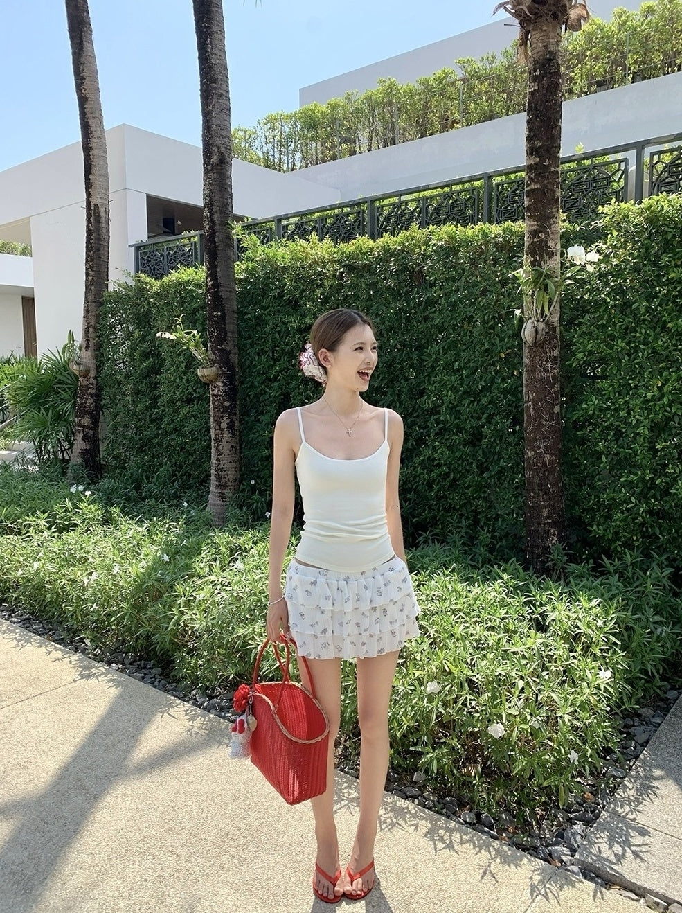 White Floral Cake Style Mini Skirt