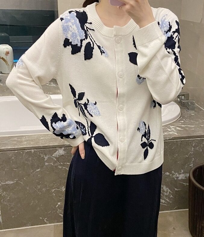 White Floral Details Cardigan
