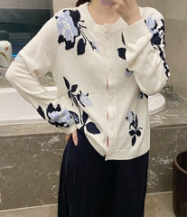 White Floral Details Cardigan
