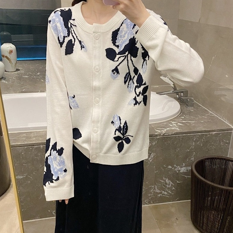 White Floral Details Cardigan