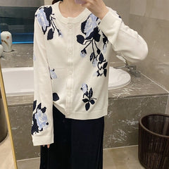 White Floral Details Cardigan