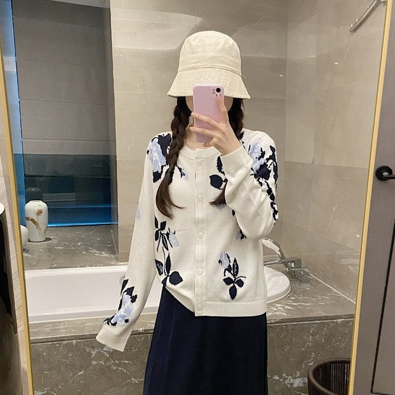 White Floral Details Cardigan