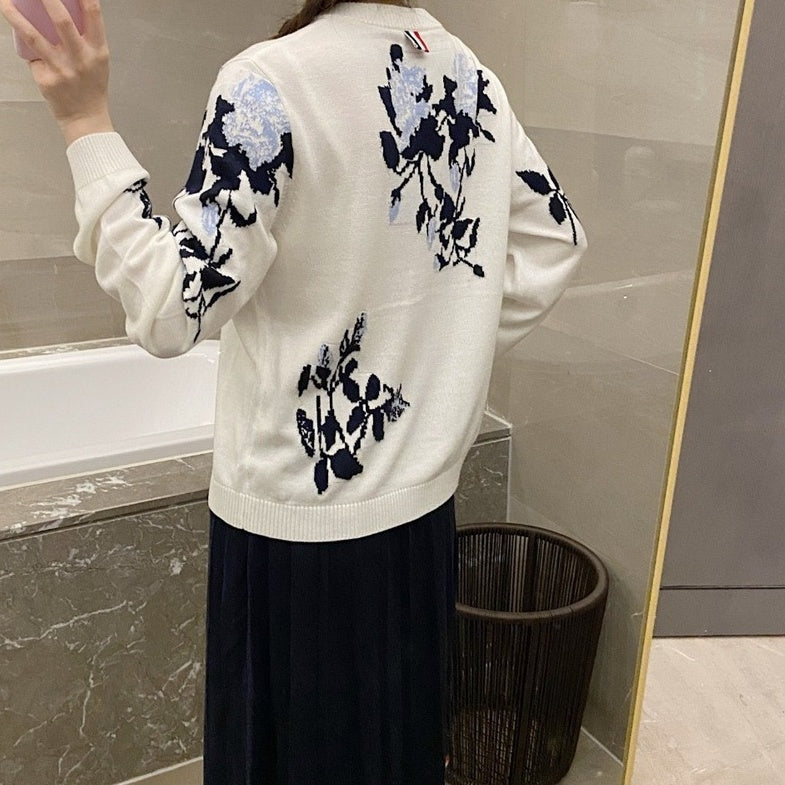 White Floral Details Cardigan
