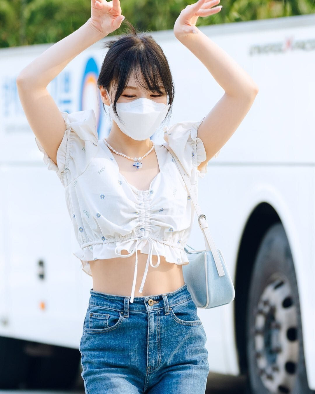 White Floral Drawstring Crop Top