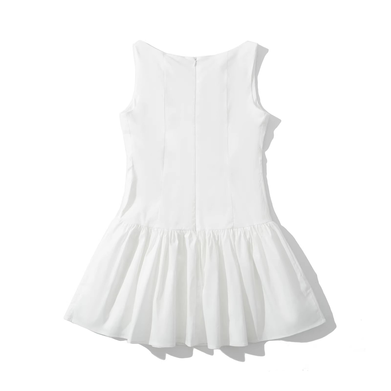 White Floral Embroidery Drop-Waist Dress