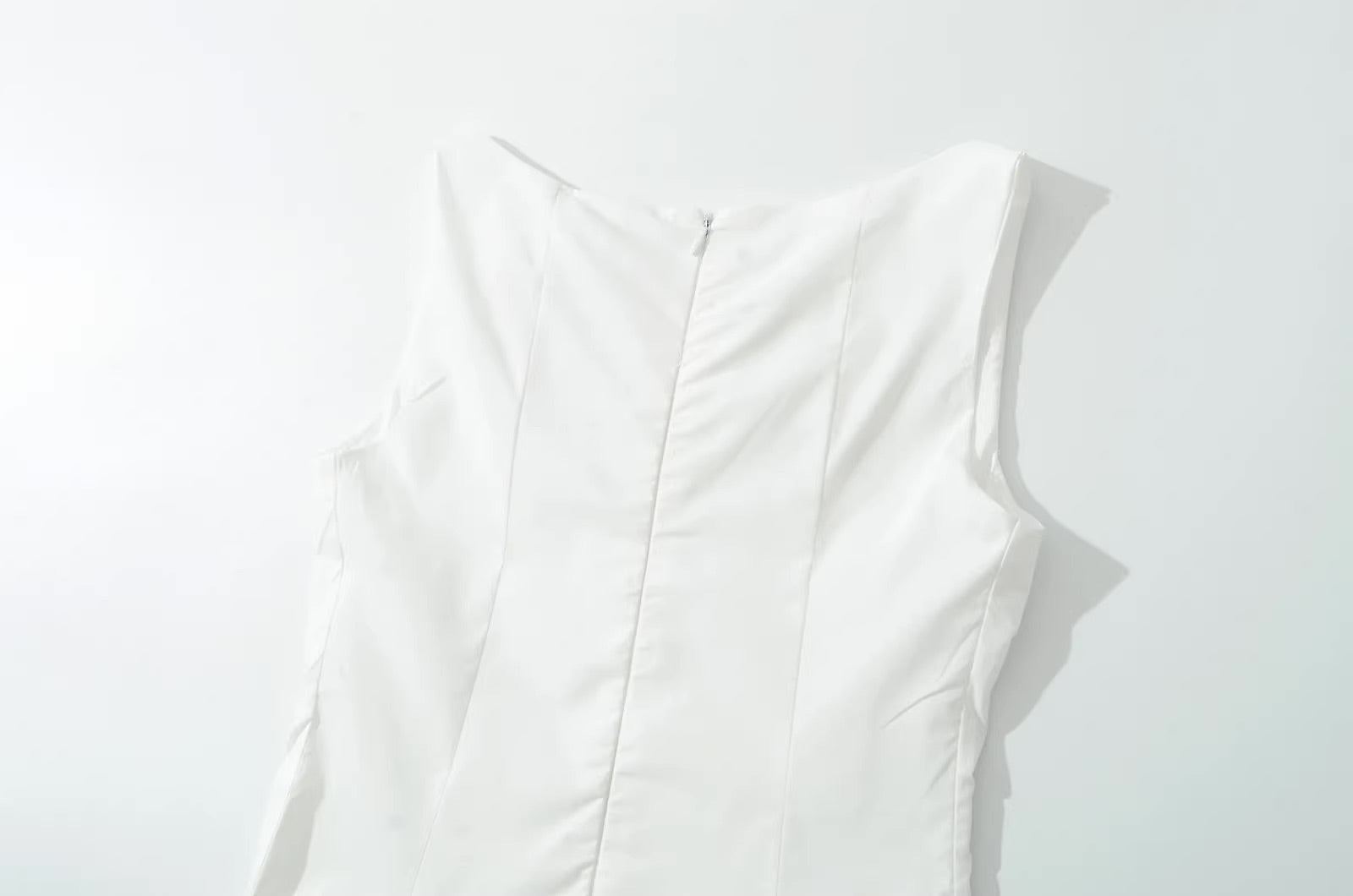 White Floral Embroidery Drop-Waist Dress
