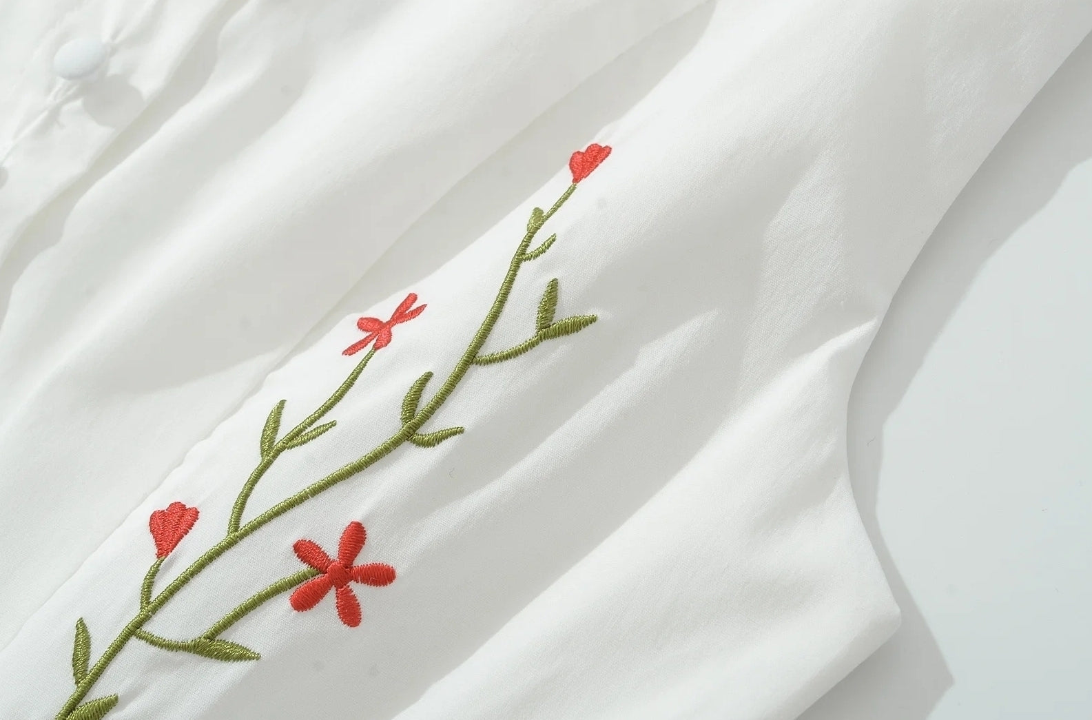 White Floral Embroidery Drop-Waist Dress