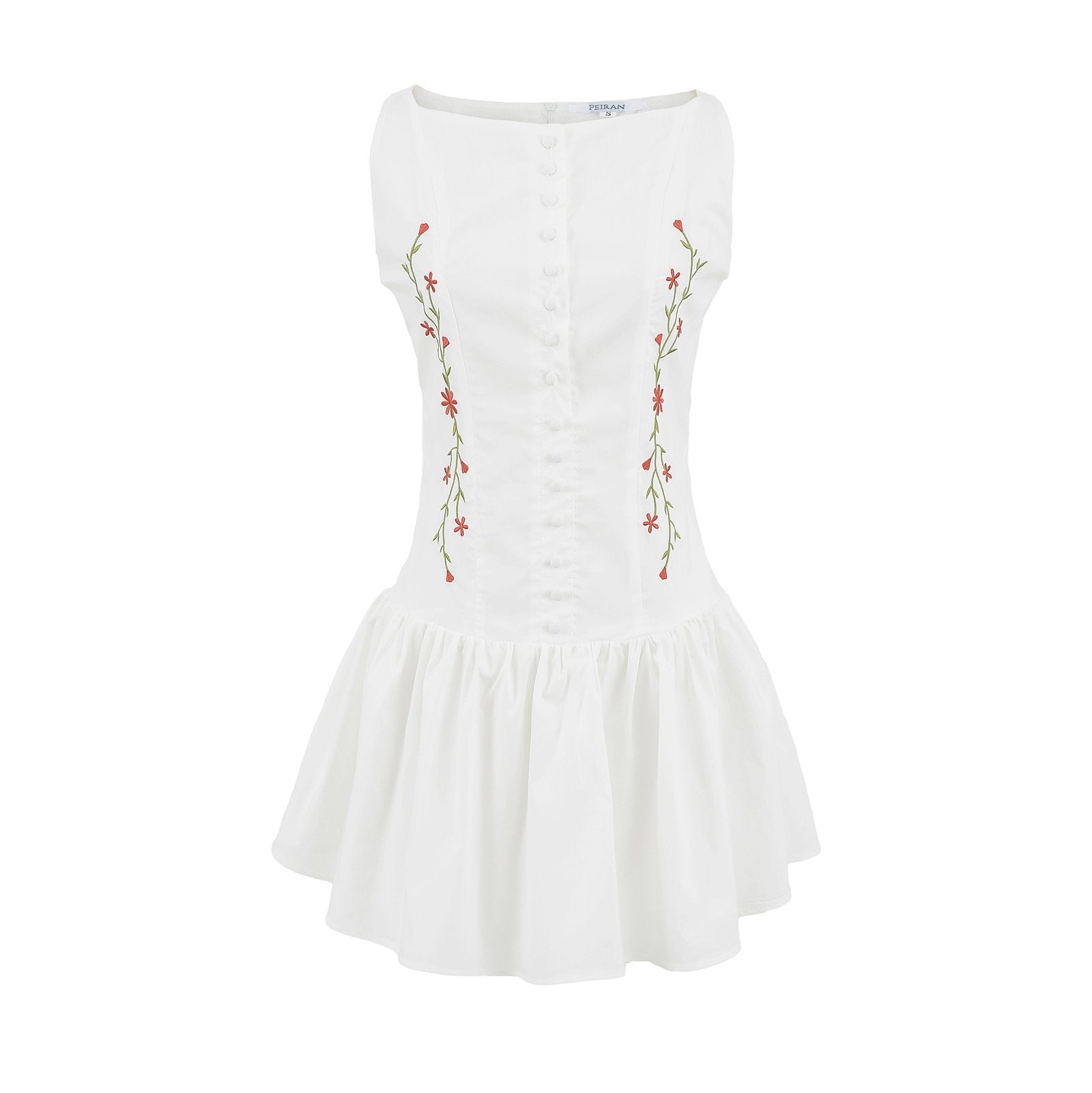 White Floral Embroidery Drop-Waist Dress