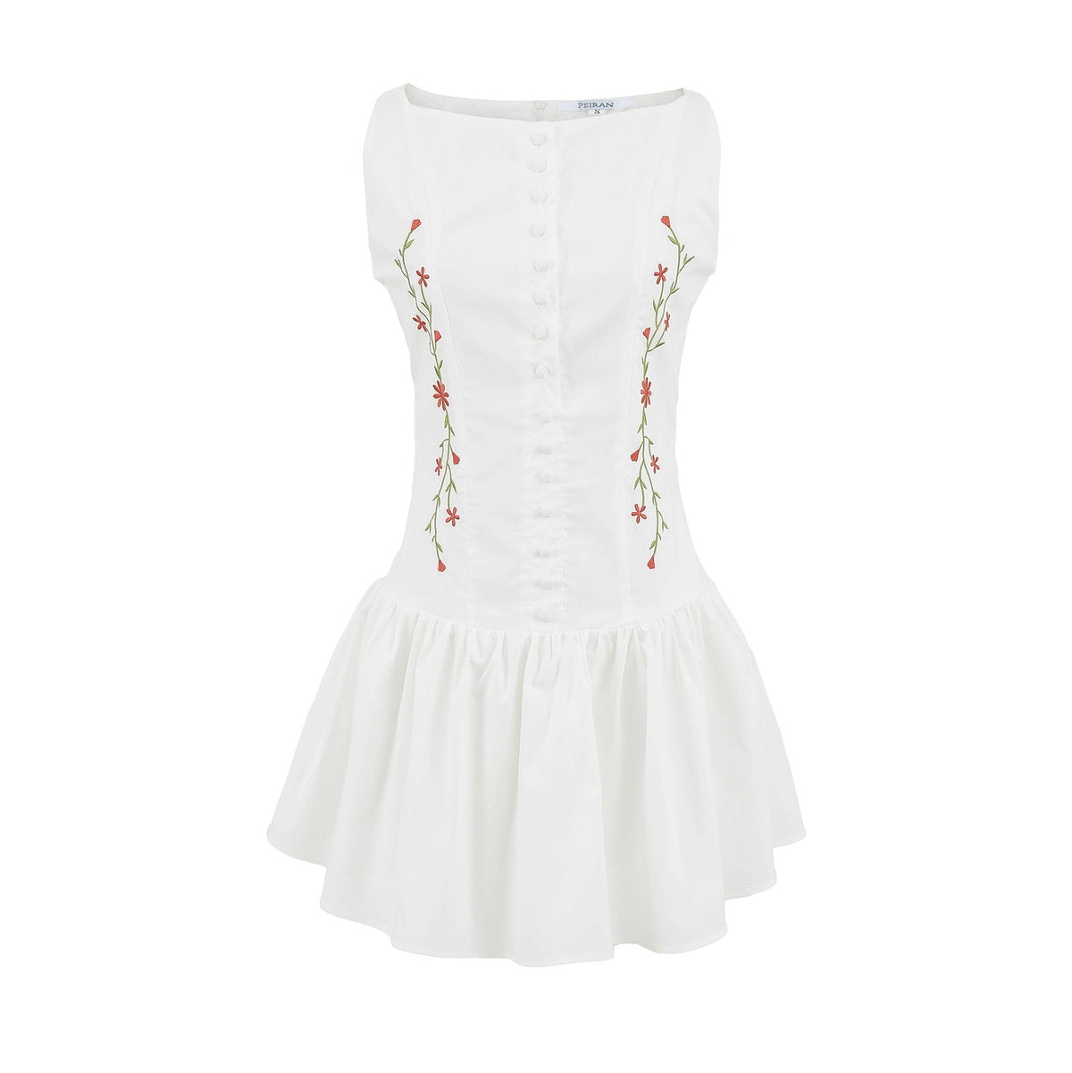 White Floral Embroidery Drop-Waist Dress