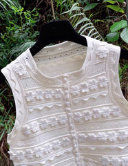 White Floral Lace Button Crop Top