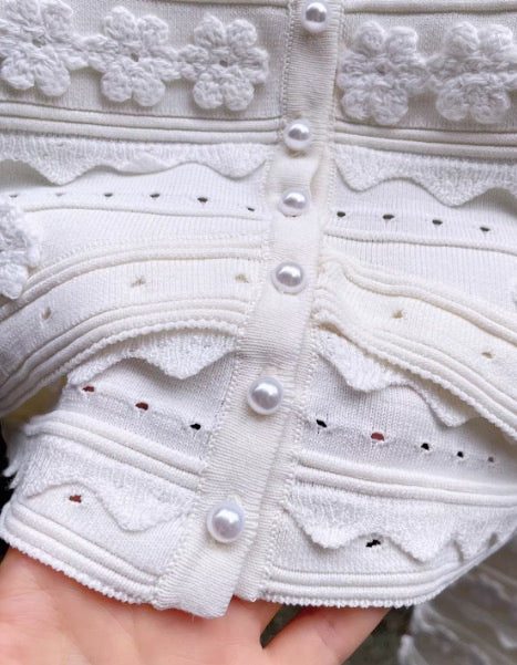White Floral Lace Button Crop Top