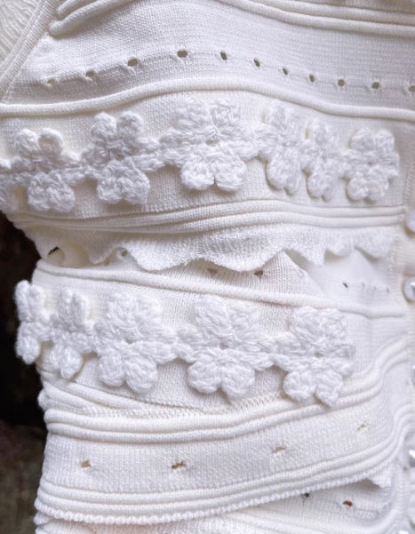 White Floral Lace Button Crop Top