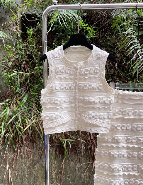 White Floral Lace Button Crop Top