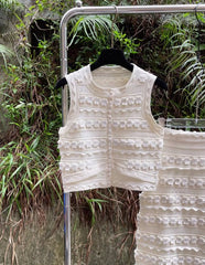 White Floral Lace Button Crop Top