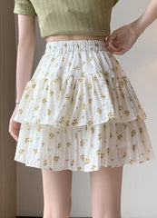White Floral Layered Skirt