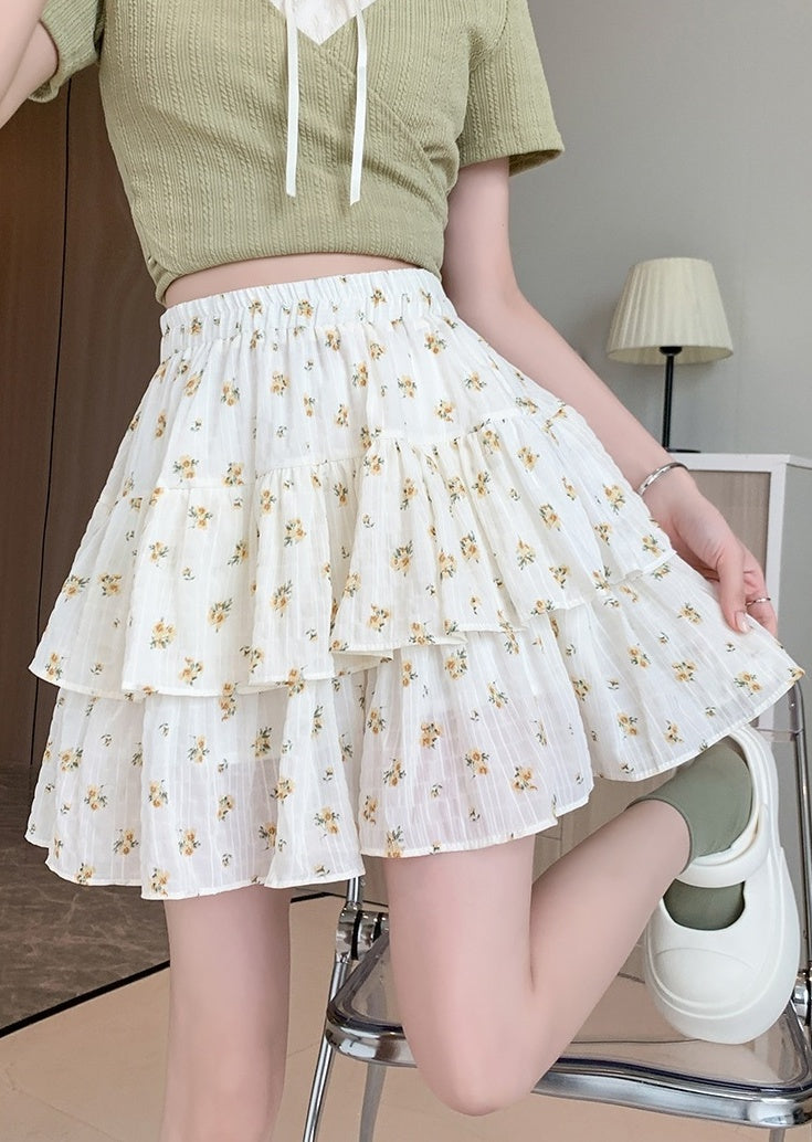 White Floral Layered Skirt