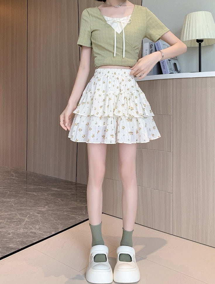 White Floral Layered Skirt