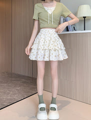 White Floral Layered Skirt