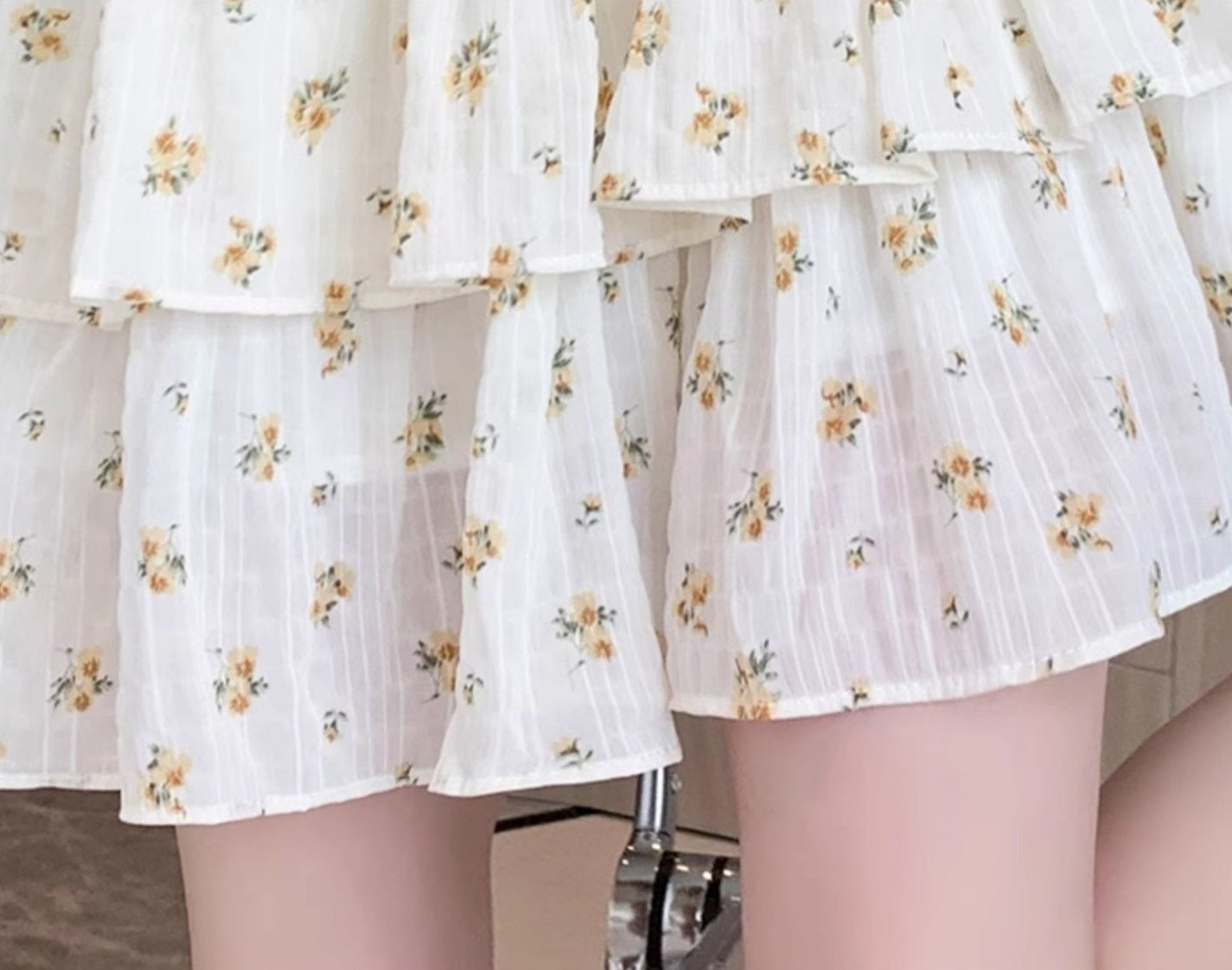 White Floral Layered Skirt