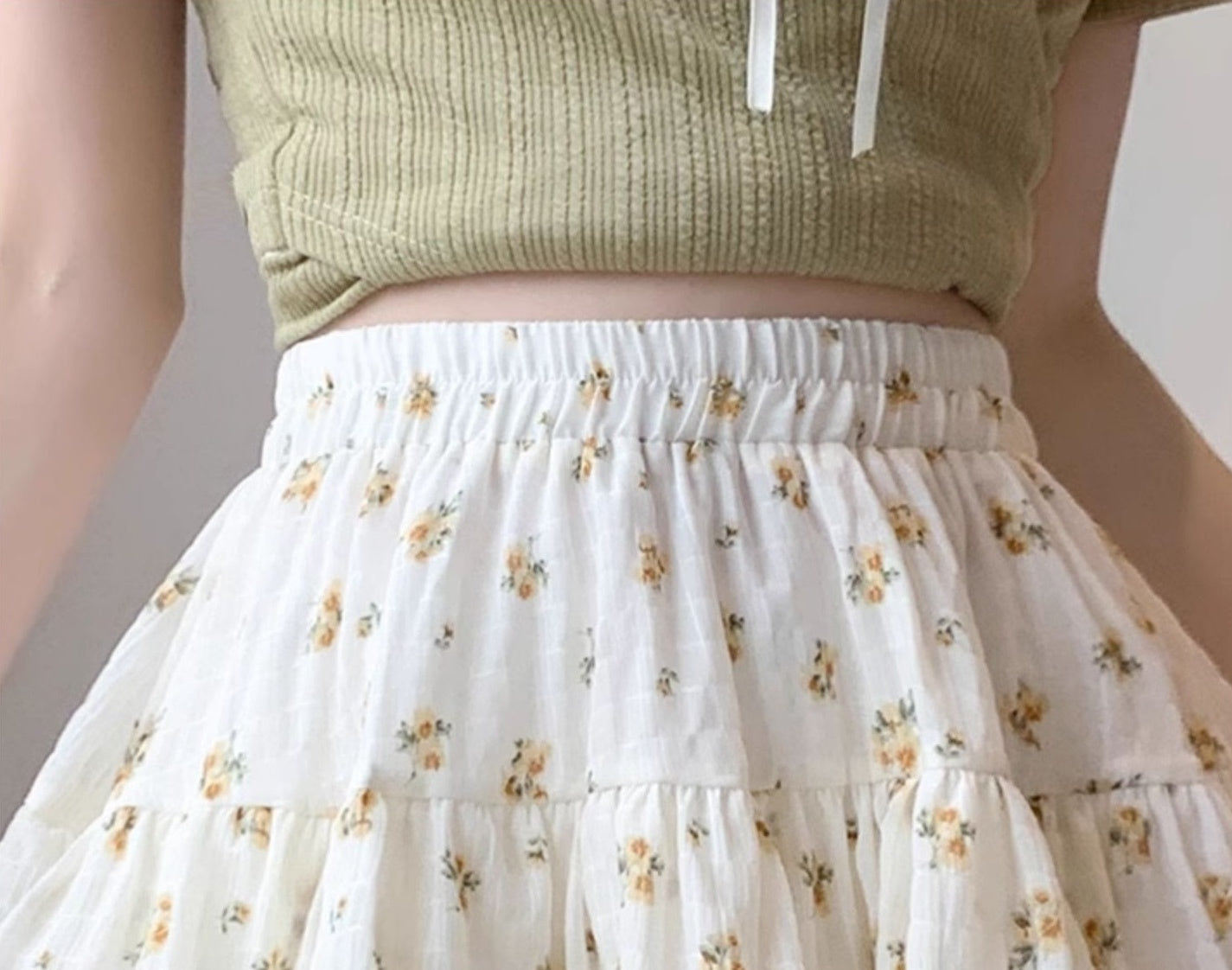 White Floral Layered Skirt