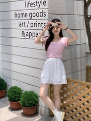 White Floral Pattern Lace Edge Skirt