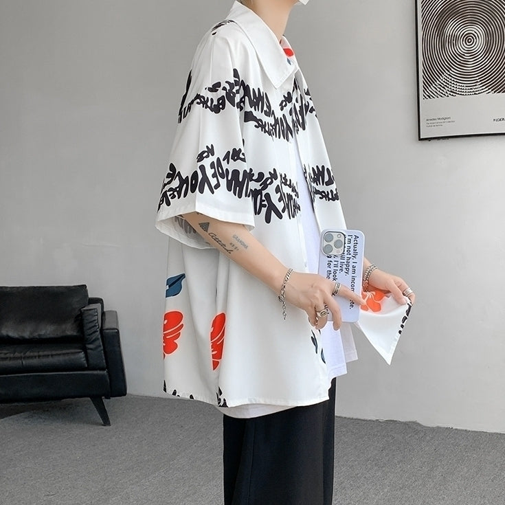 White Floral Print Tropical Shirt