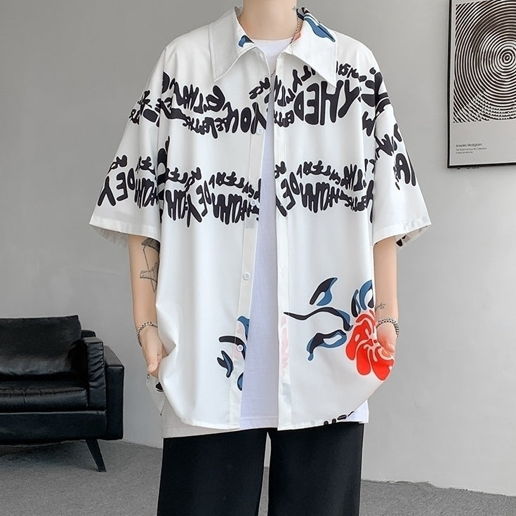 White Floral Print Tropical Shirt