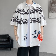 White Floral Print Tropical Shirt