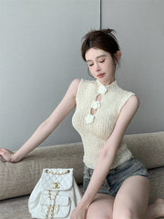 White Flower Accent Cutout Knit Top