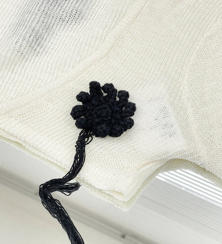 White Flower Embroidered Crop Cardigan