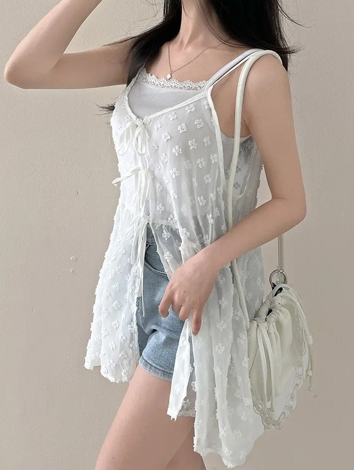 White Flower Mesh Sling Top